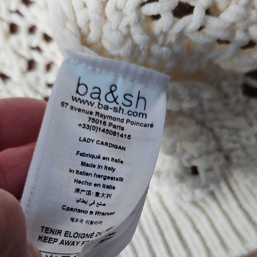 ba&sh Kyr Long Sleeve Open Front Sweater Cardigan ecru/off white Women’s Small - Picture 13 of 13